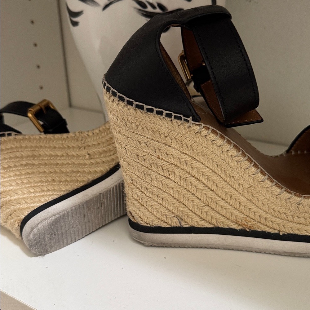 See By Chloe Black Espadrille Wedge Sandals - Picture 6 of 7